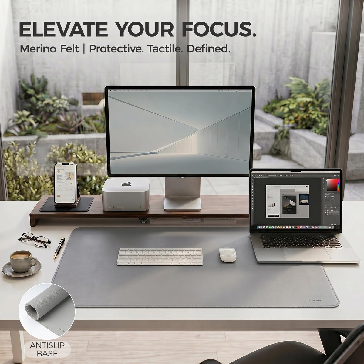PROMATTOO Large Desk Pad Non-Slip Desk Mat Protector for Keyboard Mouse Waterproof Vegan Leather