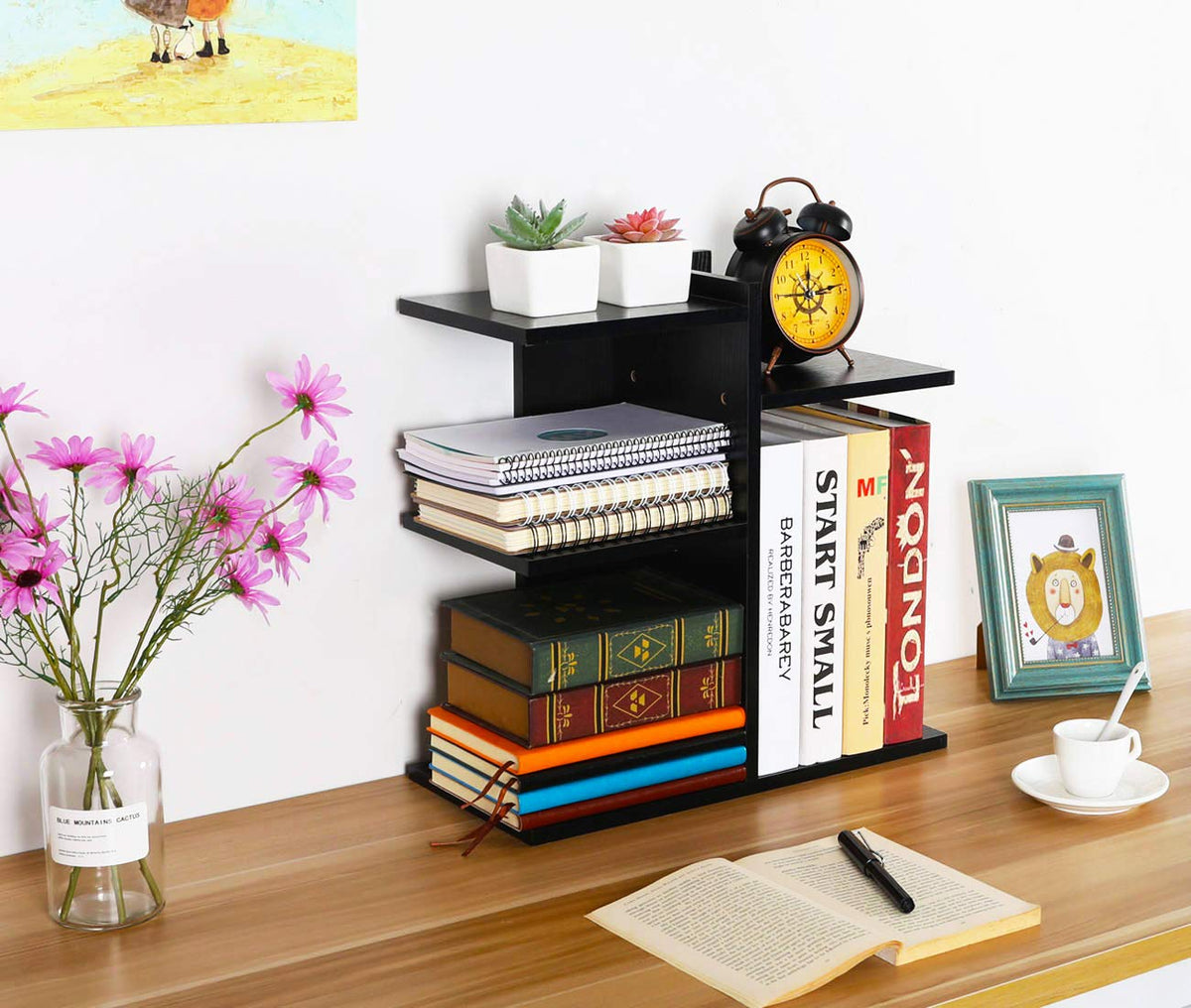 PAG-Mass Desktop Bookshelf Freestanding Wooden Countertop Bookcase Accessories Organizer Display