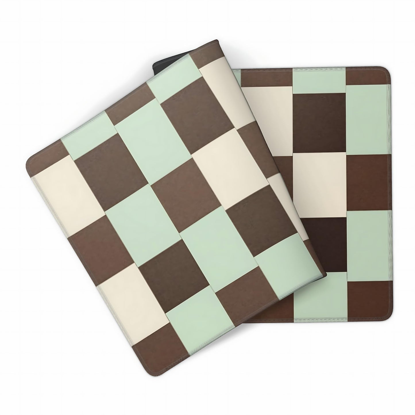 Cute Aesthetic Checkered Gaming Mouse Pad, Morandi Boho Desk Mat with Anti-Slip Base & Stitched