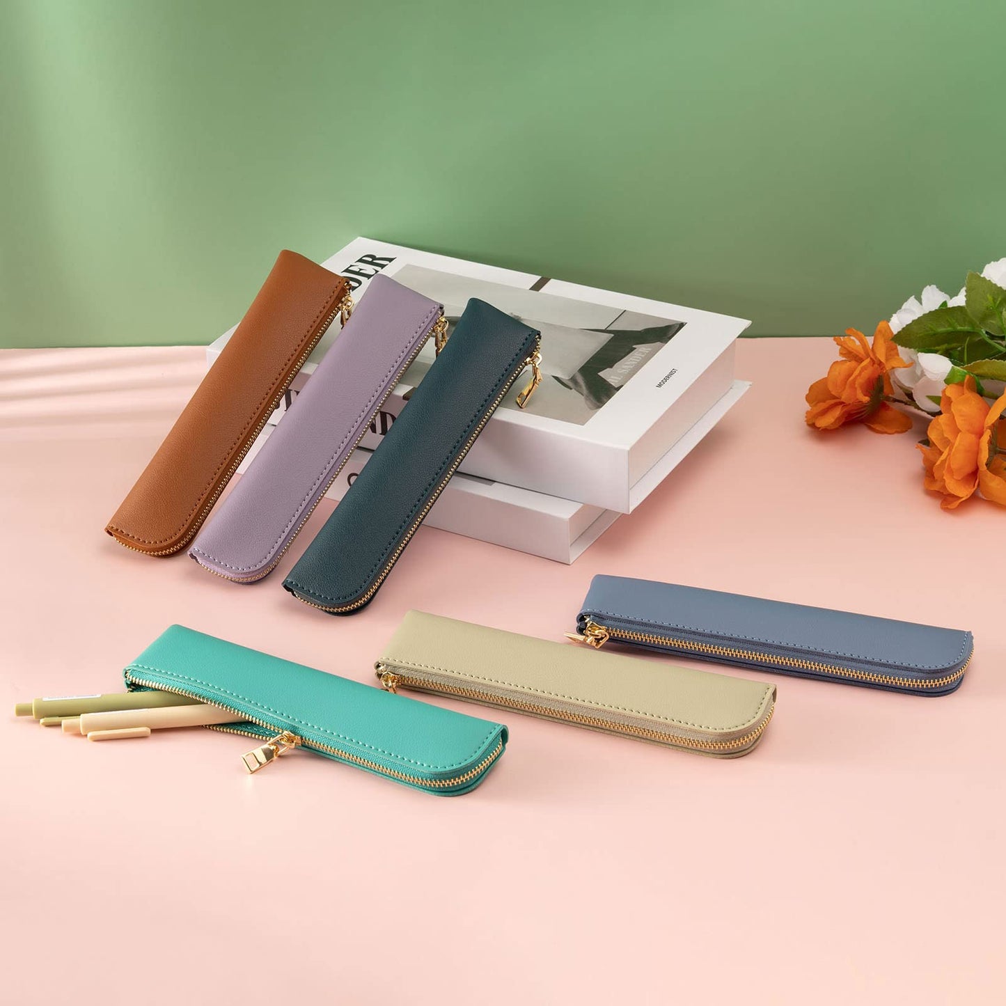 Sluxa Purple pencil case, Thin soft pen bag, Small pencil case for adults,Senior leather Minimal