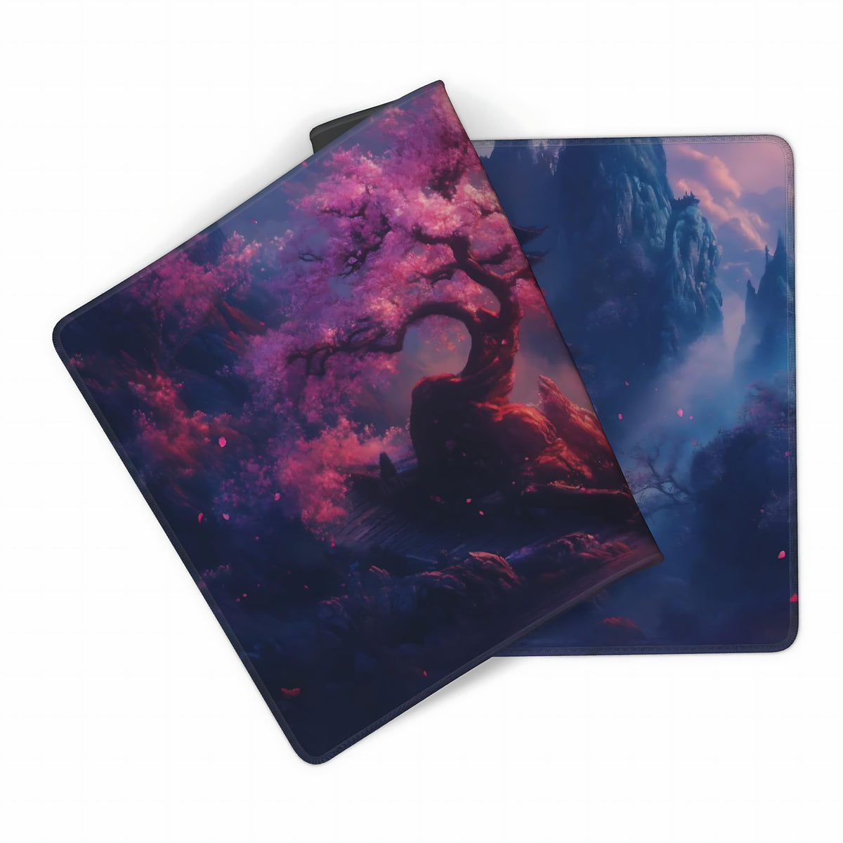Aesthetic Scenery Gaming Mouse Pad, Blue Pink Japanese Desk Mat with Anti-Slip Base & Stitched