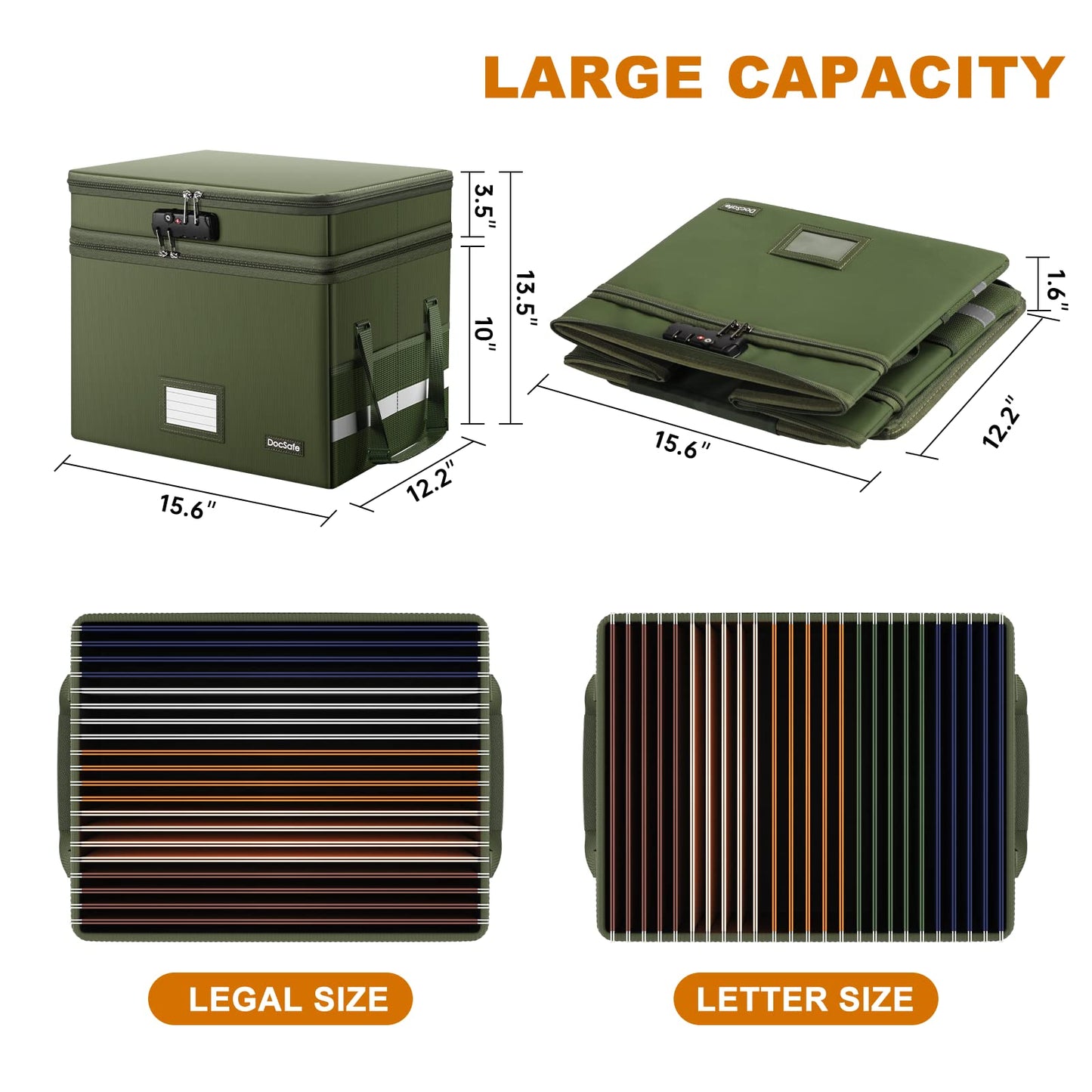 DocSafe File Box with Lock,Multi-Layer Fireproof Document Box Collapsible File Storage Organizer