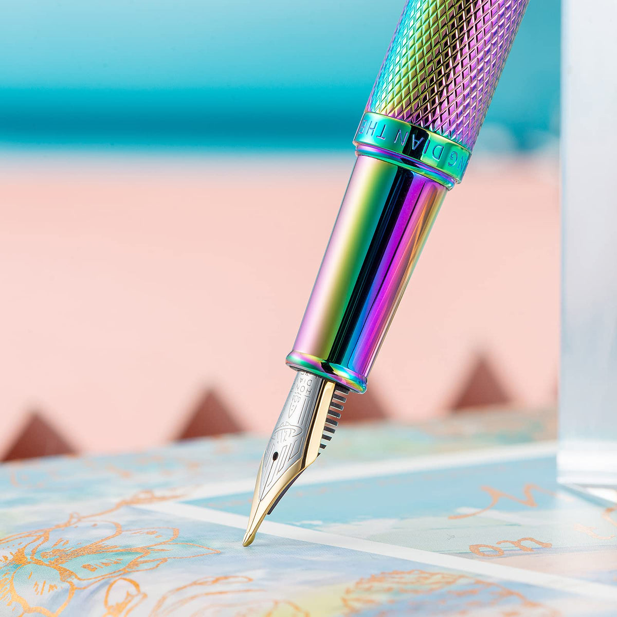 Hongdian Rainbow Forest Fountain Pen Blade Nib Classic Design Calligraphy Pen with Converter and
