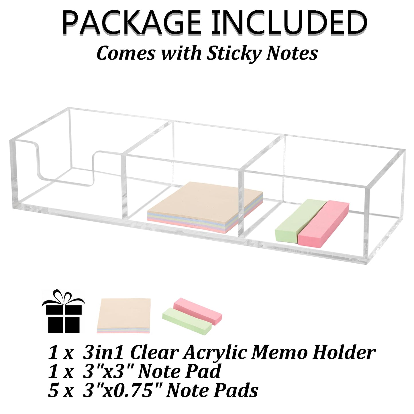 Dealpoli Acrylic 3in1 Sticky Note Holder Desk Organizer with 3 Compartments