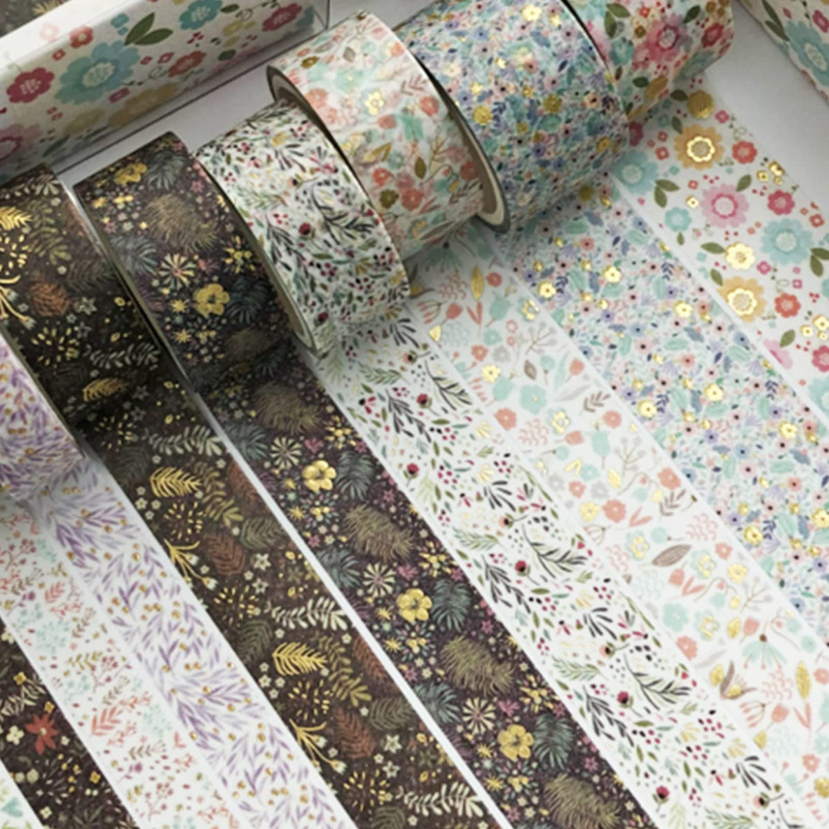 YUBX Creative Washi Tape Set 10 Rolls Gold Foil Print Decorative Masking Tapes for Arts, DIY