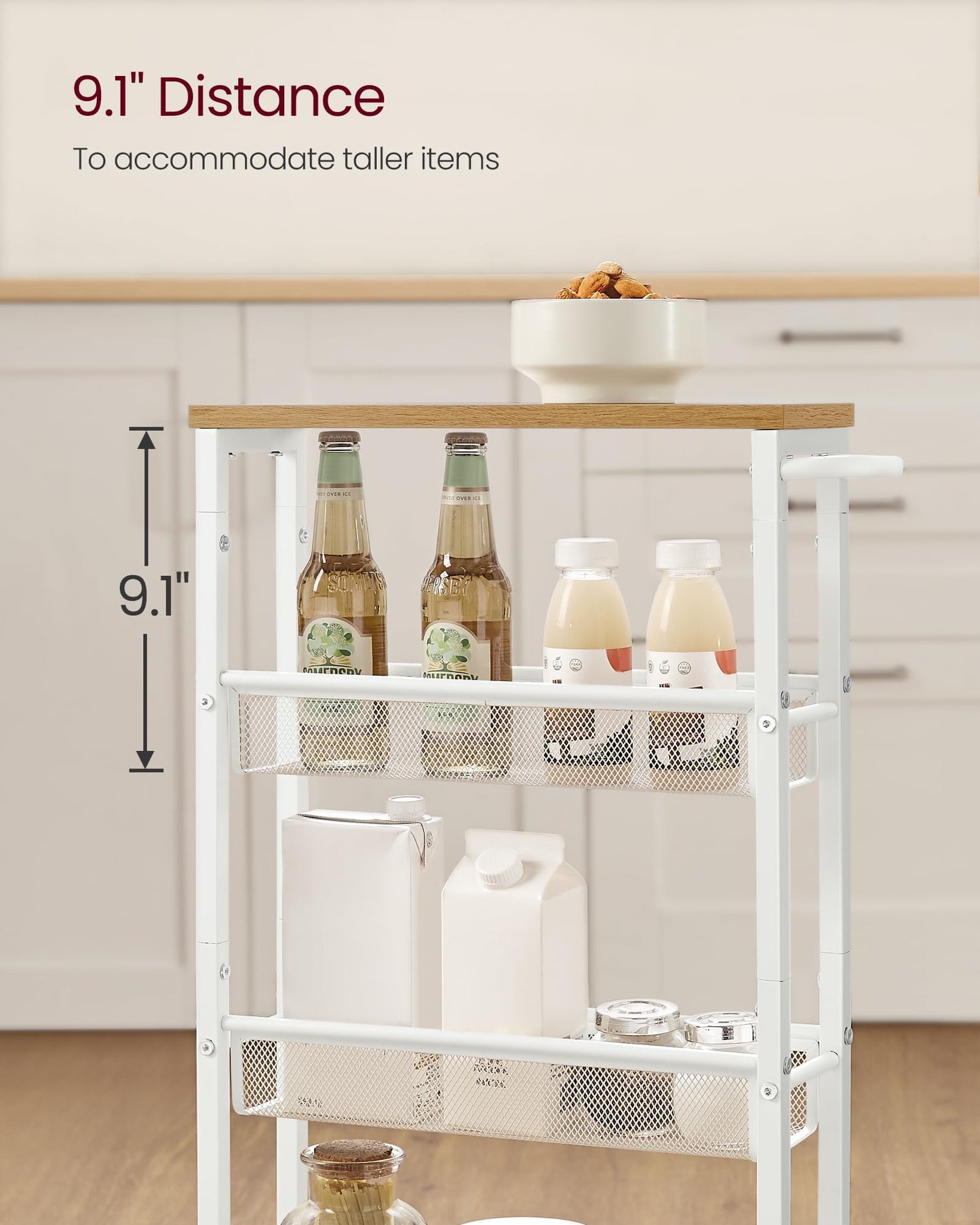 VASAGLE 4-Tier Slim Rolling Storage cart with Wheels, 5.1 Inches, Metal