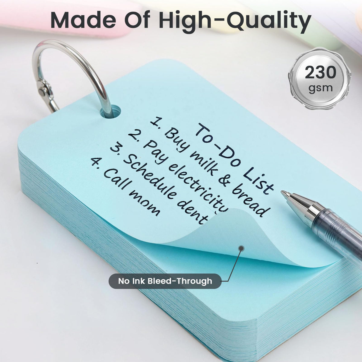 Koogel 1500PCS Colored Index Cards, Metal Ring, 2.2"x3.5", 230gsm, 7 Colors