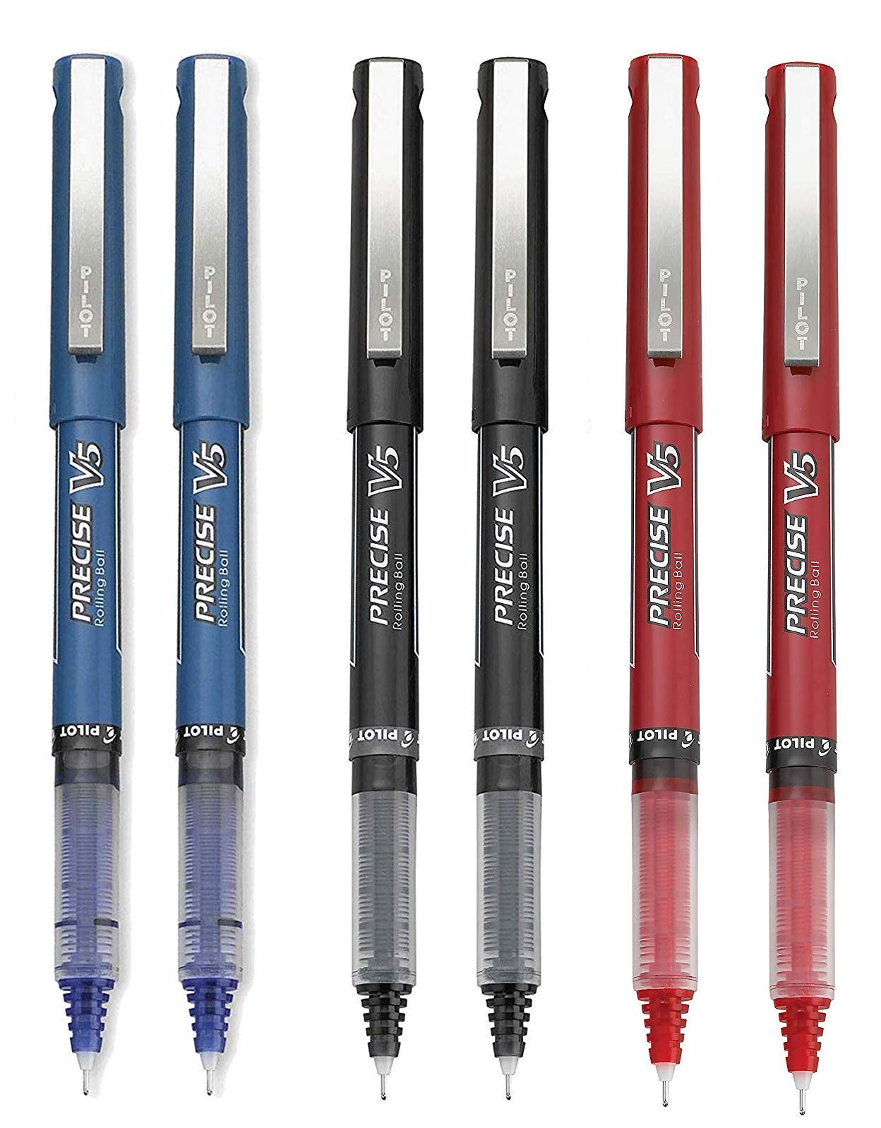 Pilot Precise V5 Stick Rolling Ball Pens, Extra Fine Point, 6 Pens (Black/Blue/Red)