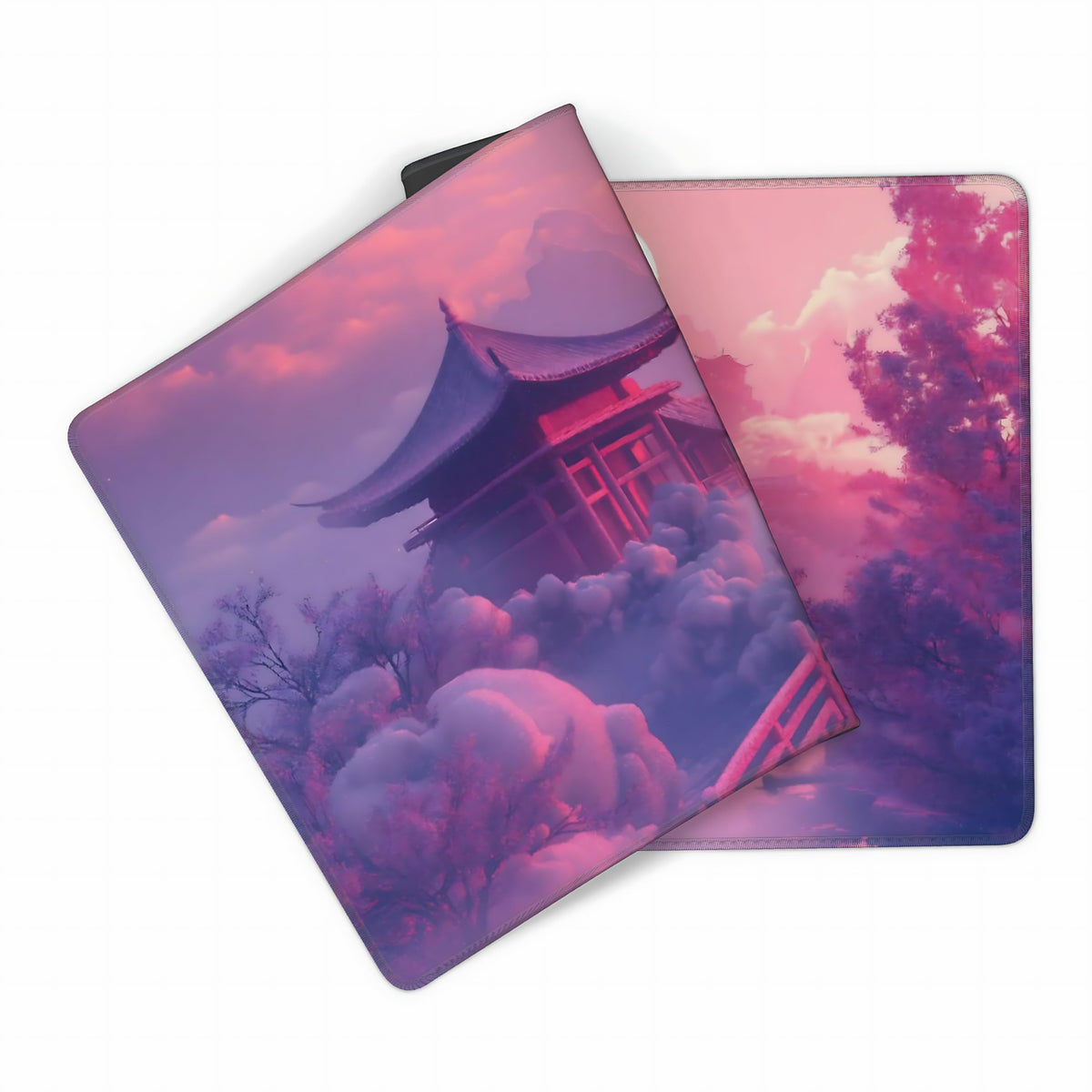Cute Aesthetic Scenery Gaming Mouse Pad, Pink Japanese Desk Mat with Anti-Slip Base & Stitched