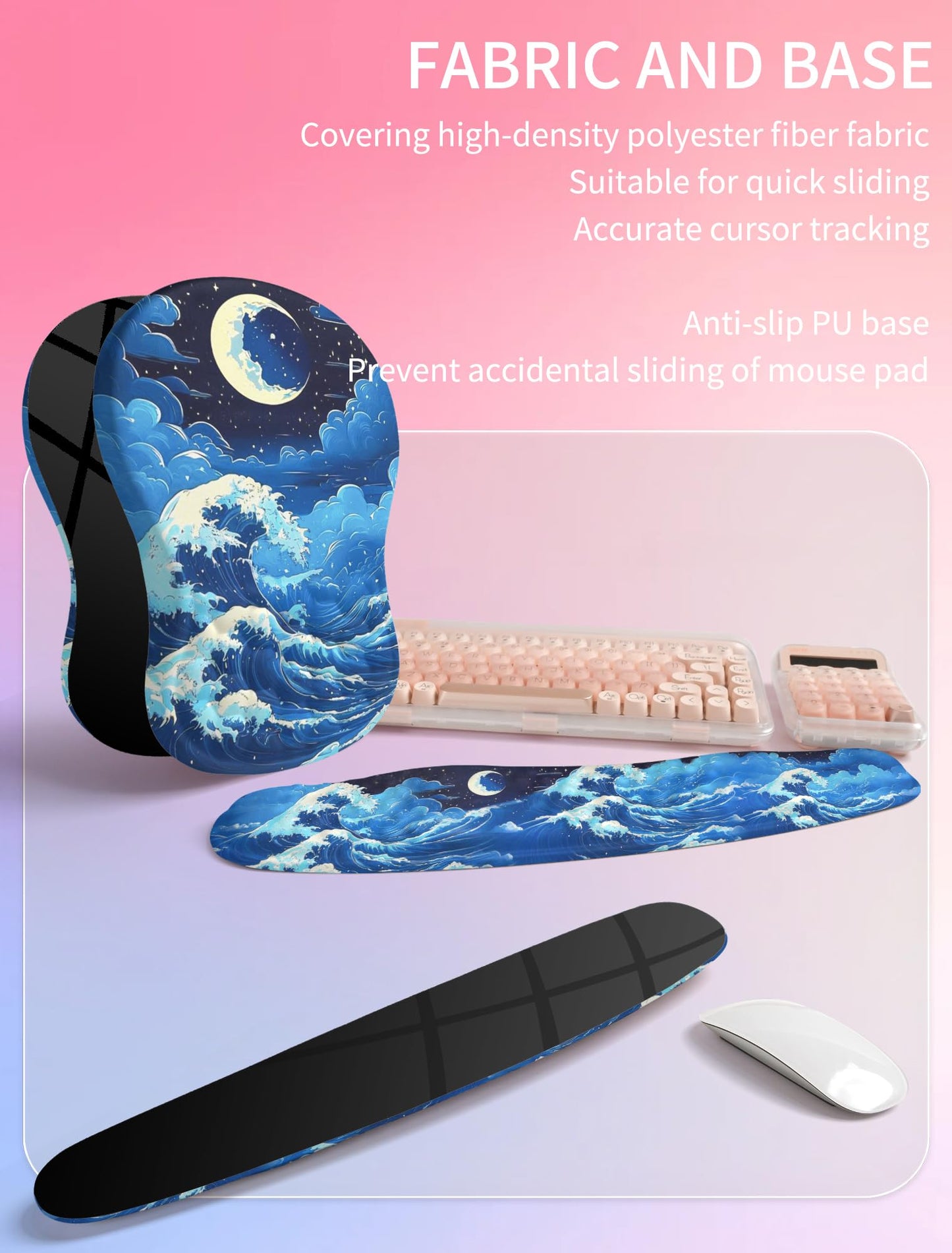 Hokafenle 2in1 Combination, Wave Keyboard Wrist Rest and Ergonomic Curvature Mouse Pad Wrist