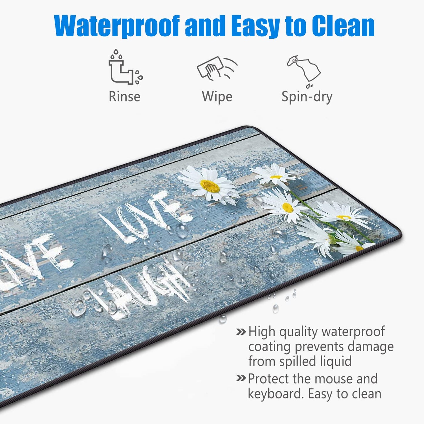 Desk Pad Mat Daisy Dreams XXL Large Mouse Mat with Coasters - Vintage Wood Board & Non-Slip Base