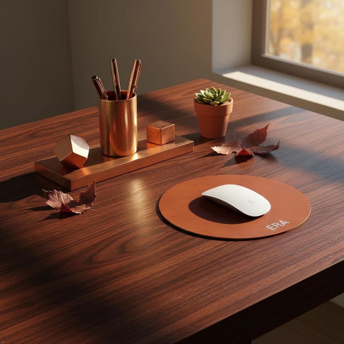 Northwind Personalized Full Grain Leather Round Mouse Pad, 8.5 Inch