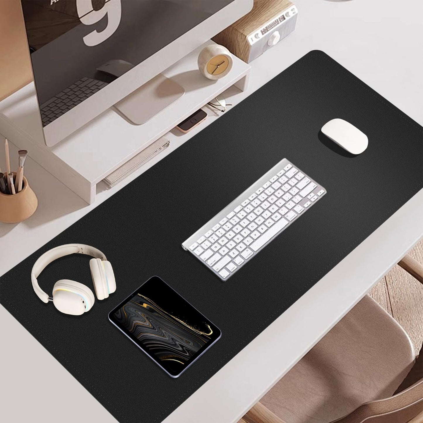BLESWIN Large Desk Pad, 47.2'' x 23.6'', Office Desk Mat, Computer Mat for Desk, Leather Desk Pad
