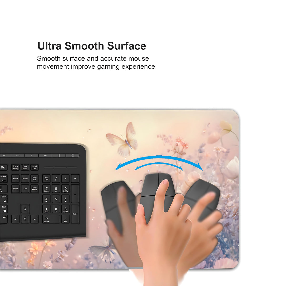 Cute Floral Aesthetic Wildflower Gaming Mouse Pad, Pink Macaron Desk Mat with Anti-Slip Base &
