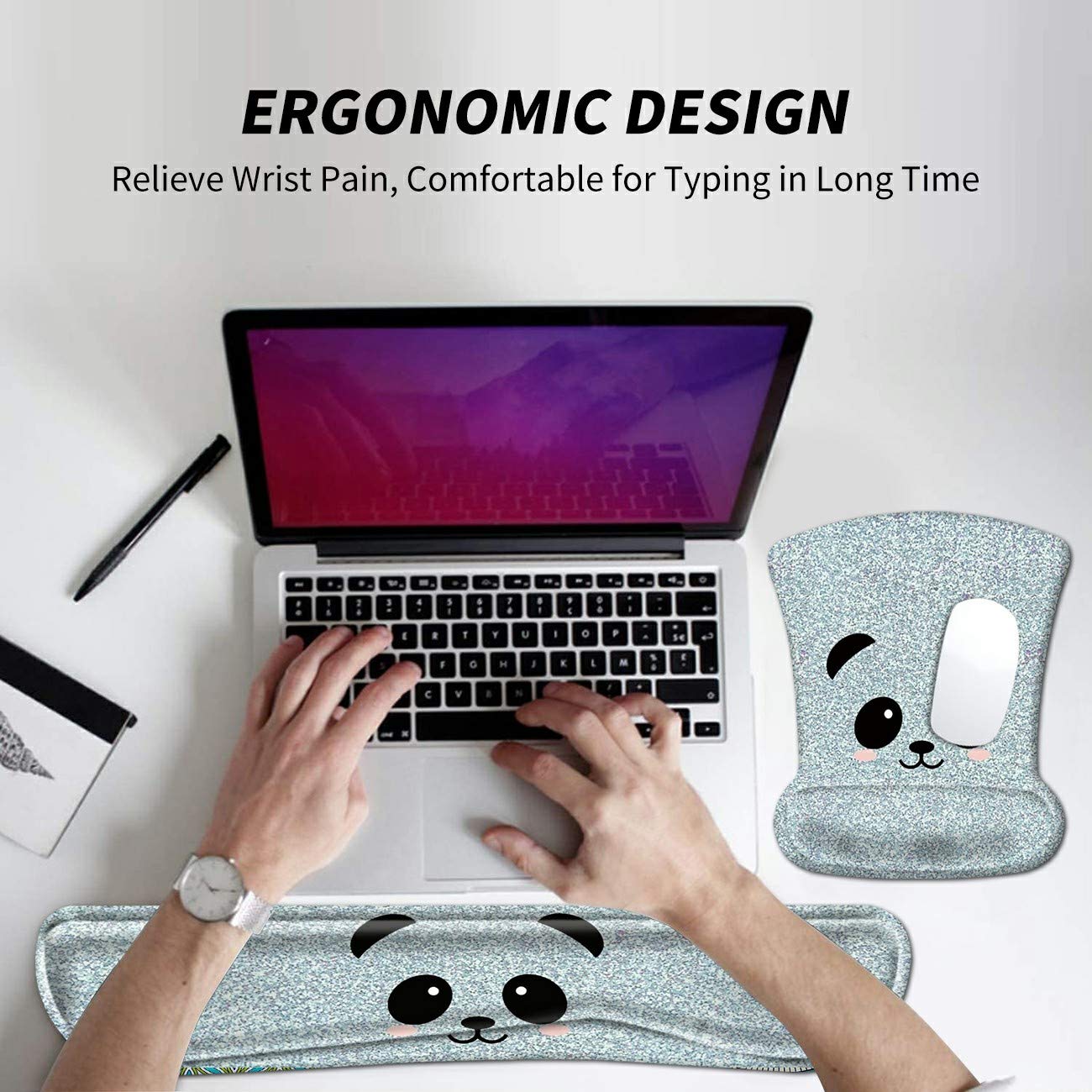 Mouse Pad Wrist Rest Support Set Keyboard Wrist Rest Pad Panda Ergonomic Mousepad Memory Foam