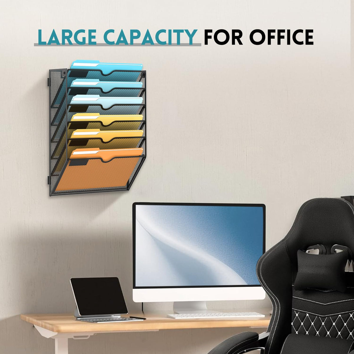 SUPEASY 6 Tier Wall File Organizer, Hanging Wall Mounted Mail Organizer with Label Slots, Metal