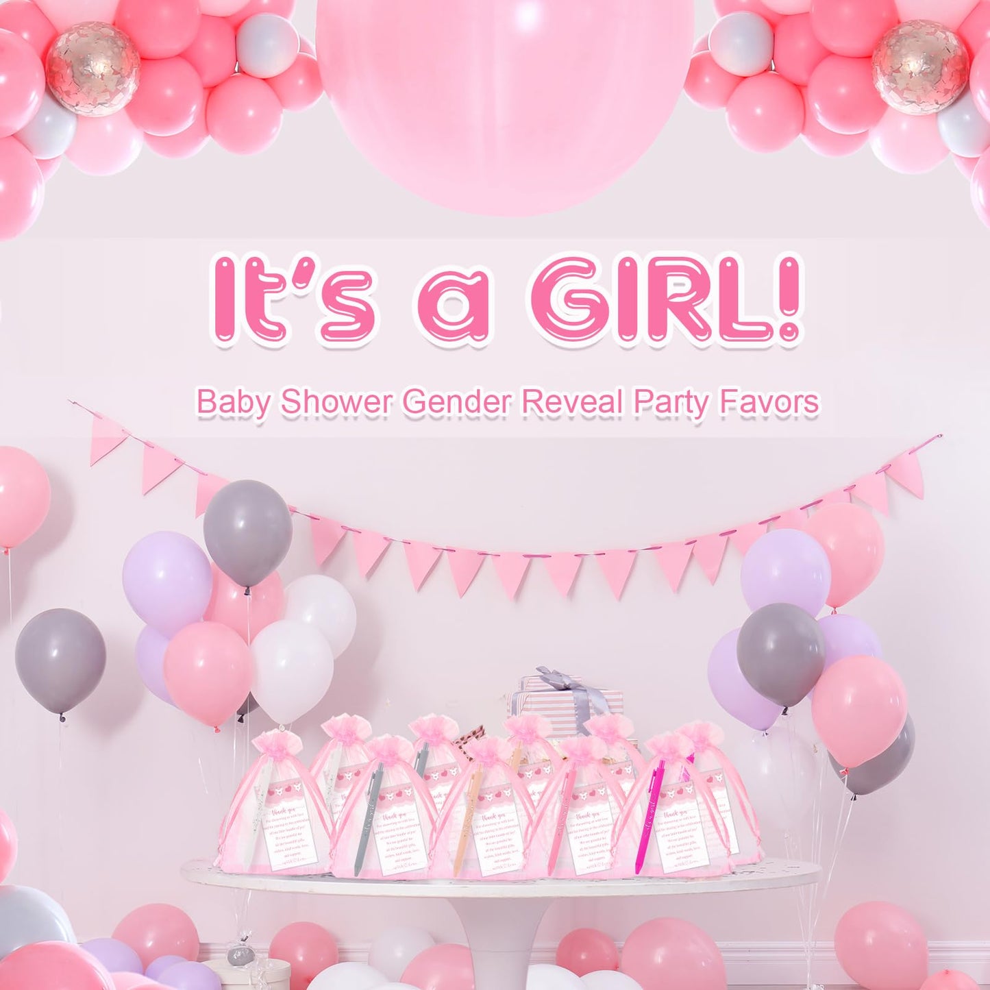 Chuangdi 50 Pack It's a Girl Party Baby Shower Pens Favors for Guests, Pink Gender Reveal Party