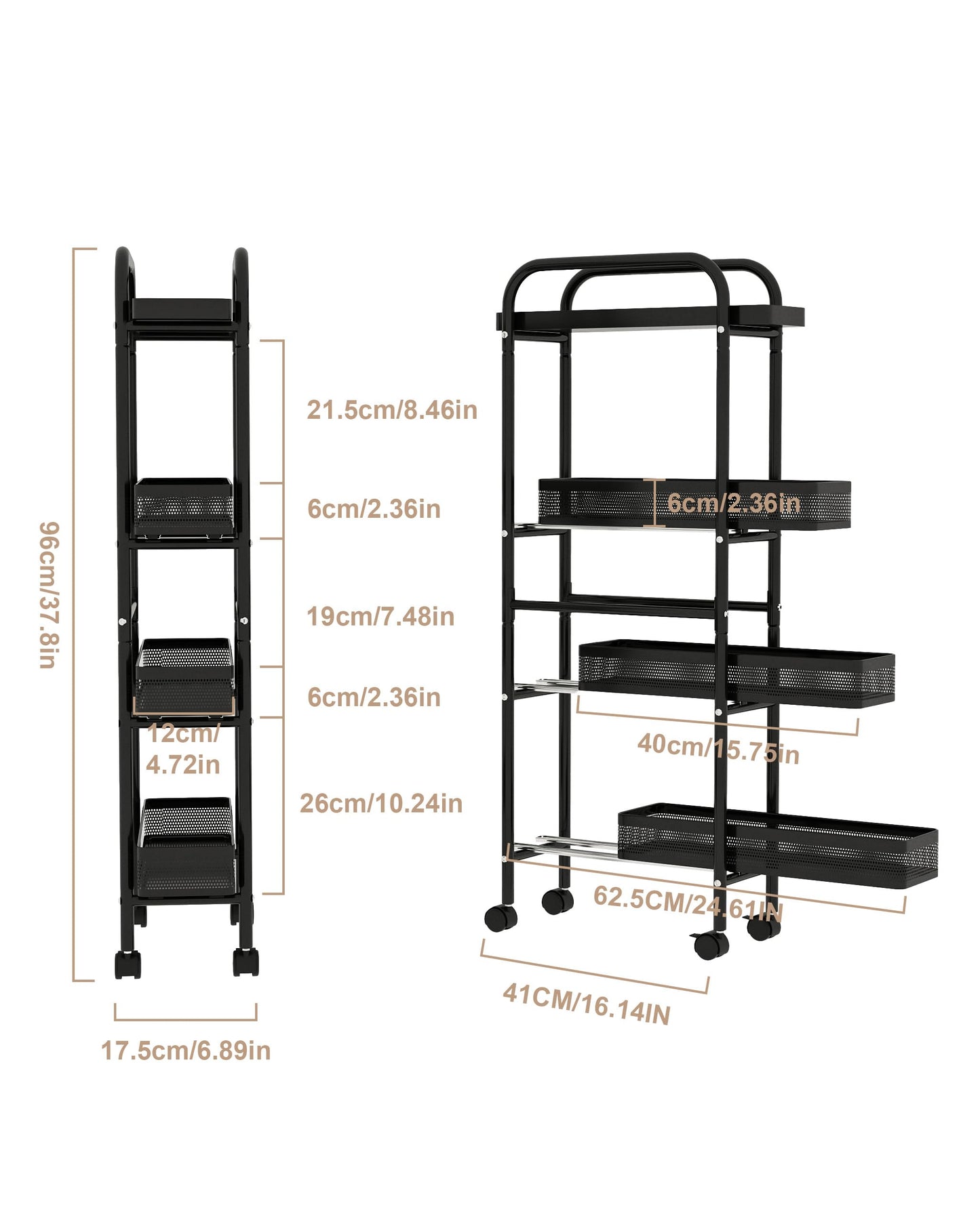 UMDONX 4-Tier Narrow Mobile Storage Cart with Pull-Out Baskets
