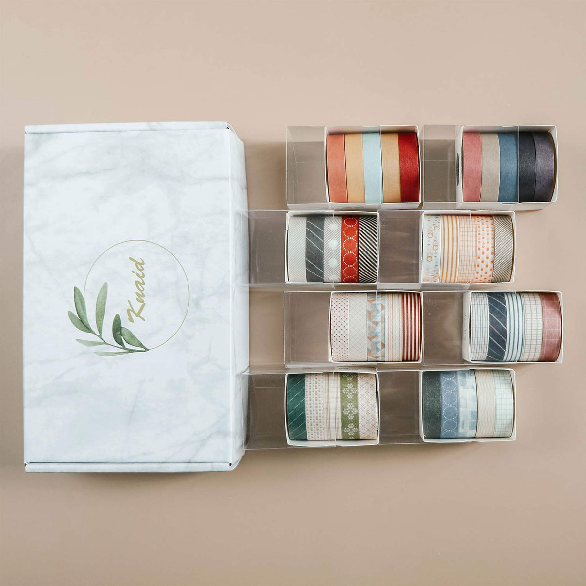 Knaid 40 Rolls of Slim Washi Tape Gift Box Set, Decorative Paper Tapes 10 mm Wide for Scrapbooking