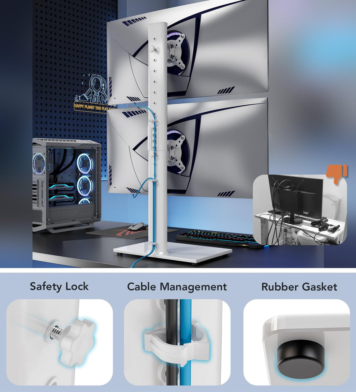 Hemudu Dual Monitor Stand - Vertical Stack Screen Free-Standing Monitor Riser Fits Two 13 to 34