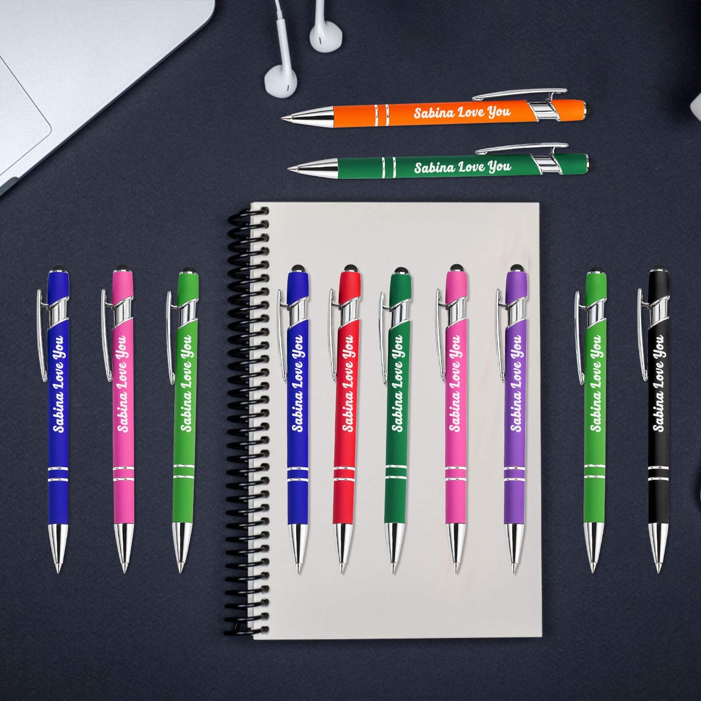 Aolun Personalised Pen,Custom Engraved Ballpoint Pen with Stylus,Soft Touch Metal,Enter Name,Logo