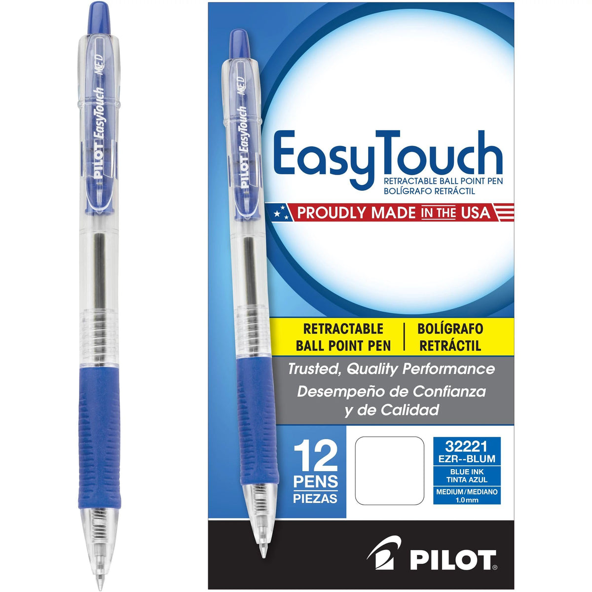 PILOT EasyTouch Ballpoint Pens, Medium Point 1.0mm, Blue Ink, 12-Pack