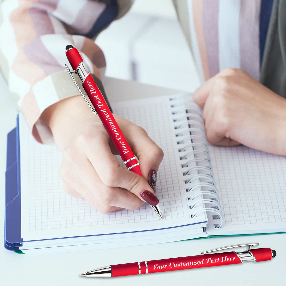 10 Pcs Personalized Pens in Bulk with Stylus Tip - Custom Print with Name 0.5 mm Soft Touch Medium
