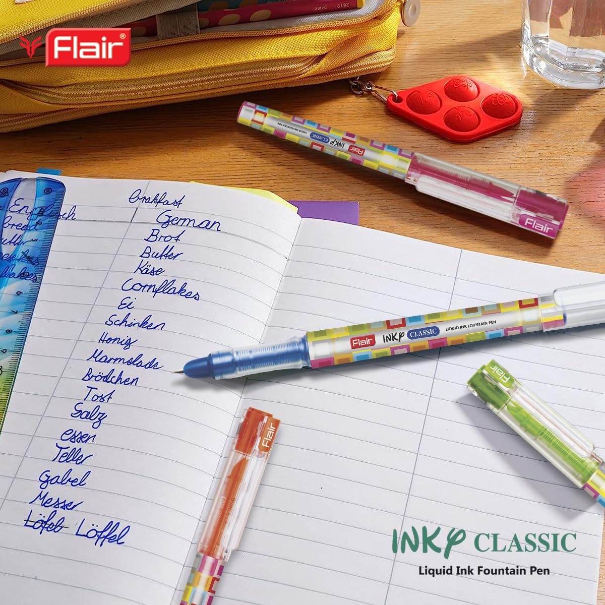FLAIR Inky Series Classic Liquid Ink Fountain Pen Blister Pack | Easy Refilling With Jumbo Tube For