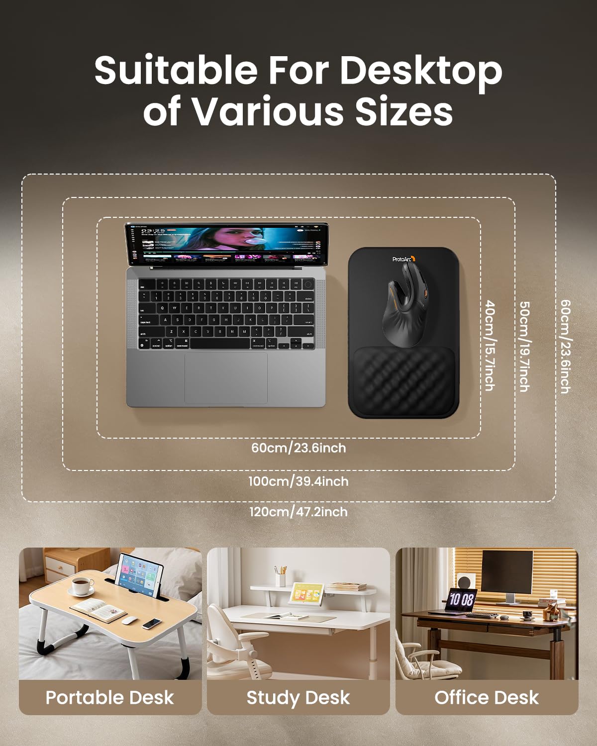 ProtoArc MP50 Ergonomic Mouse Pad with Wrist Rest, PU Leather, Black