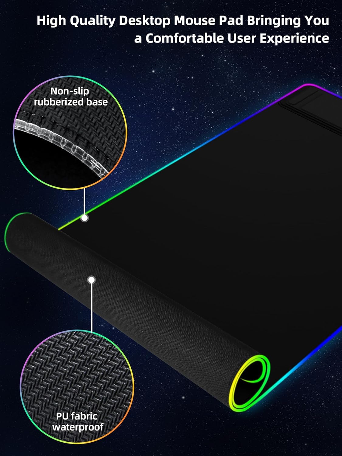 XXL Mouse Pad with Phone Holder - Black, RGB Desk Mat with 15W Fast Charging, LED Gaming Mousepad