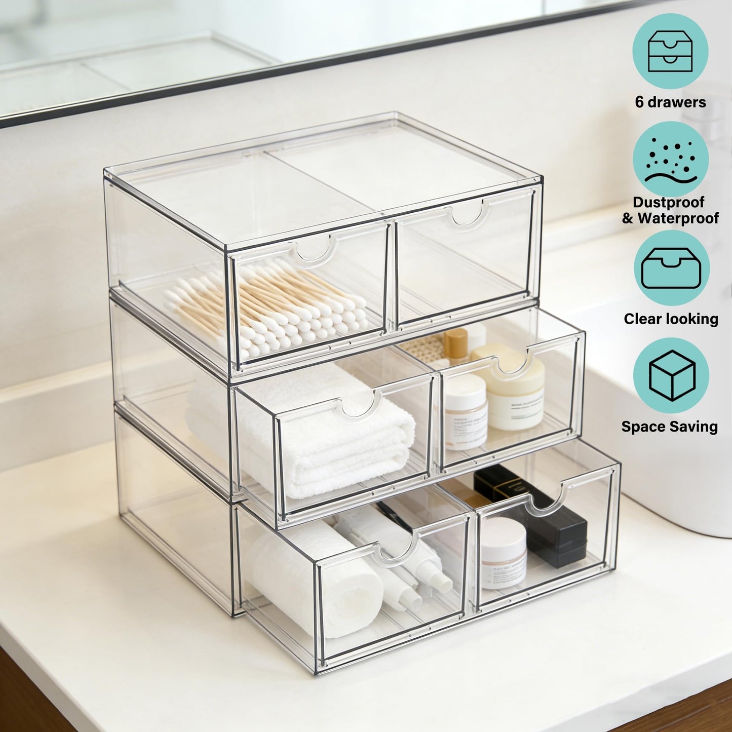 Prsildan 6 Small Drawers Stackable Storage Drawer Clear Acrylic Organizer