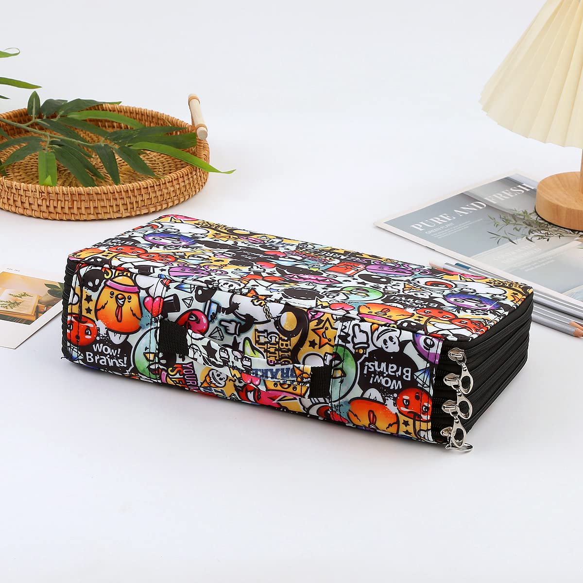 Lbxgap 300 Individual-Slots Pencil Case 4-Layer Zipped Holder w/Handle