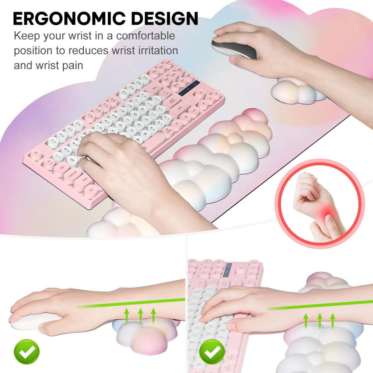 JIKIOU Ergonomic Keyboard Wrist Rest &Large Mouse Pad&Mouse Wrist & Cup Pad