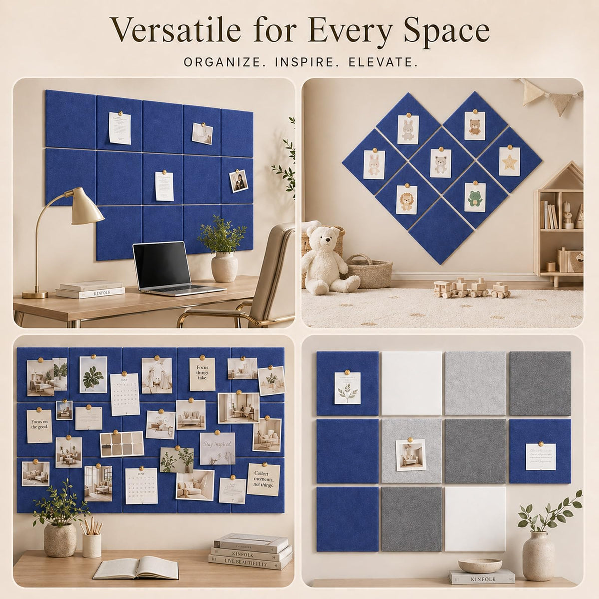 Baysola Felt Bulletin Board Tiles, Cork Board Alternative, 48 x 36 in