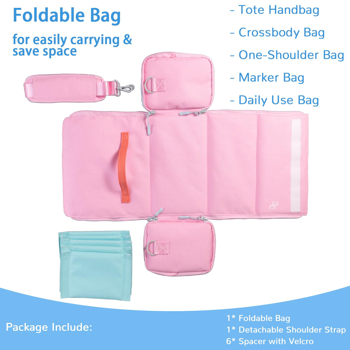 Togood Marker Pens Storage Tote Handbag, Up to 160 Pens, Pink Crossbody Bags Causal Shoulder Bag