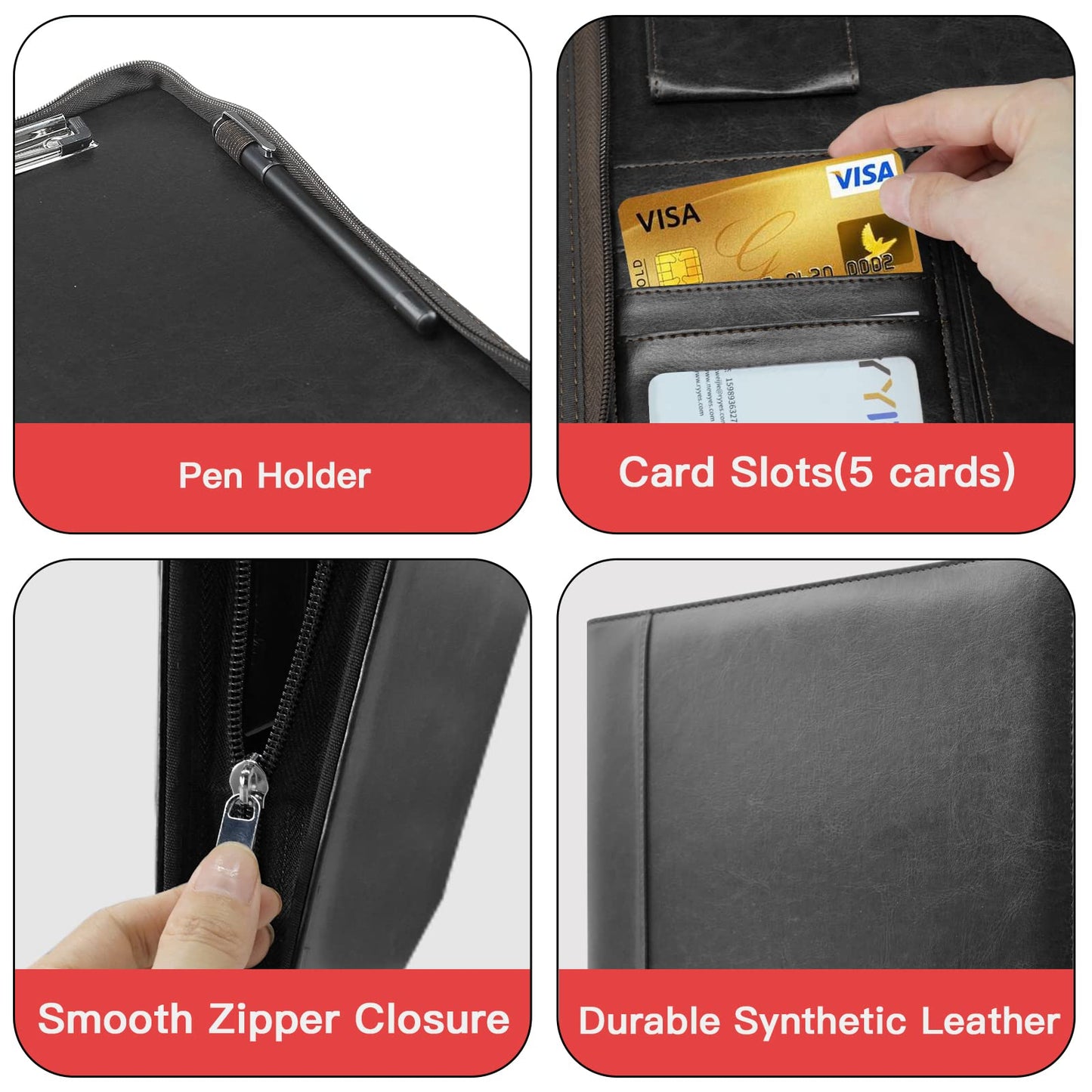 WRIYES Zippered Portfolio Organizer with 3 Ring Binder, Black