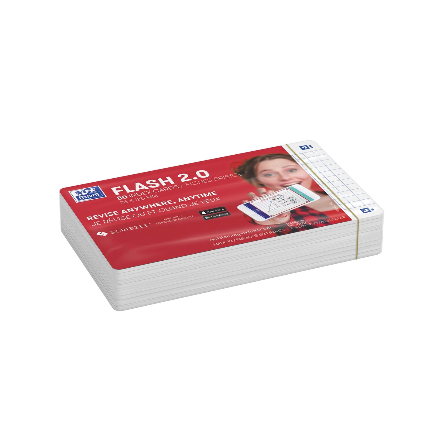 Oxford Flash 2.0 Pack of 80 Flash Cards Size 7, 5 x 12.5 cm Small Squares Double-Sided – White
