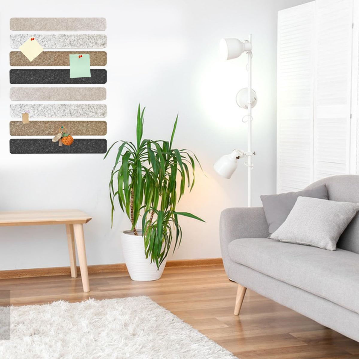 8 Pcs Black Brown Gray Felt Pin Board Bar Strips Bulletin Board ,Self-Adhesive Bulletin Board Bar