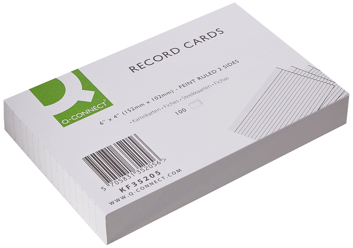 Q-Connect Record Card 152x102mm Ruled Feint White (100 Pack)