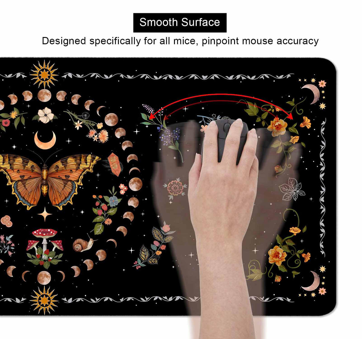 SXCKANG Gothic Moth Desk Pad, Black Orange Floral Plant Large Gaming Mouse Pad, Moon Phases