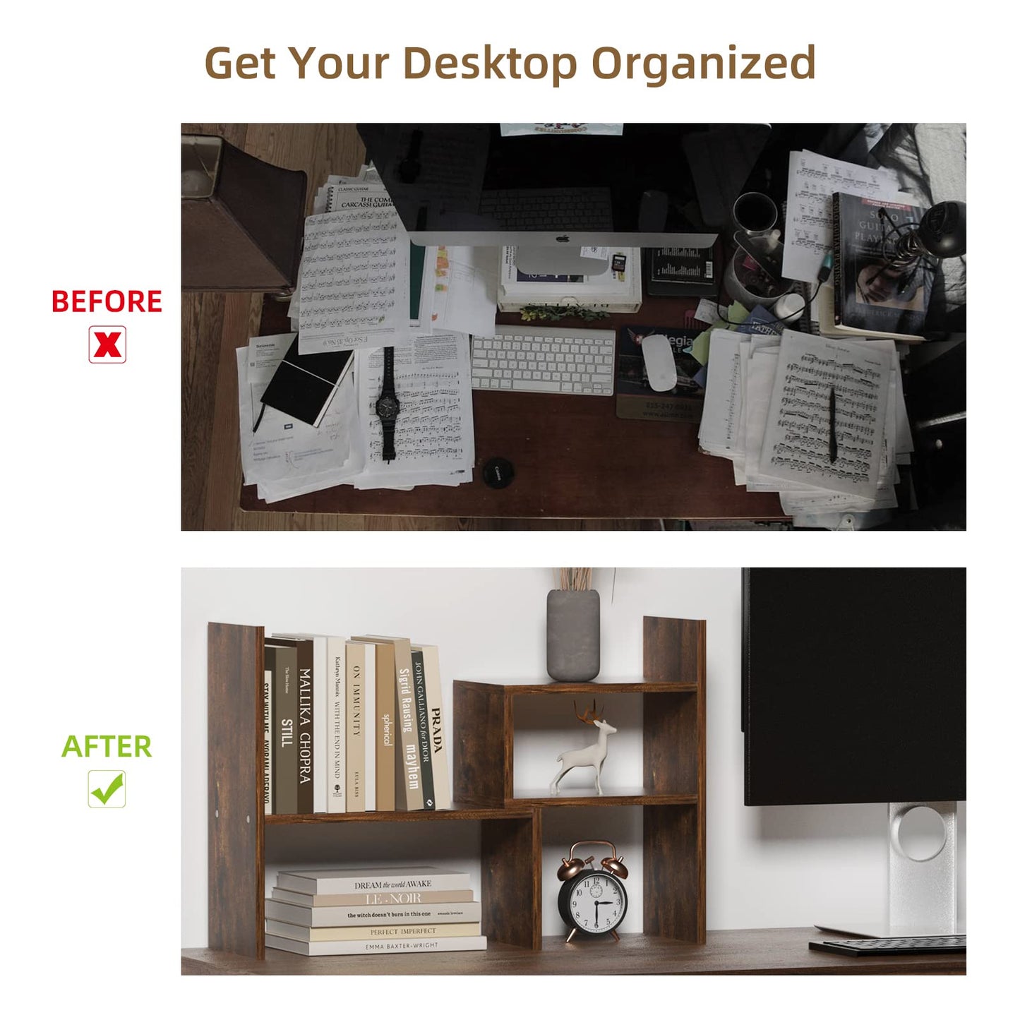 TY ARTS & CULTURE Expandable Wood Desktop Organizer Countertop Bookshelf