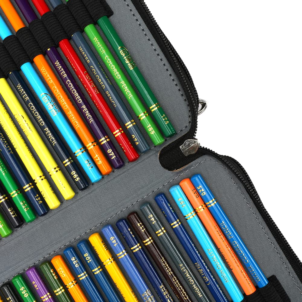 Vomgomfom 200 Slots Pencil Case 4-Layer PU Leather, Handle, Black