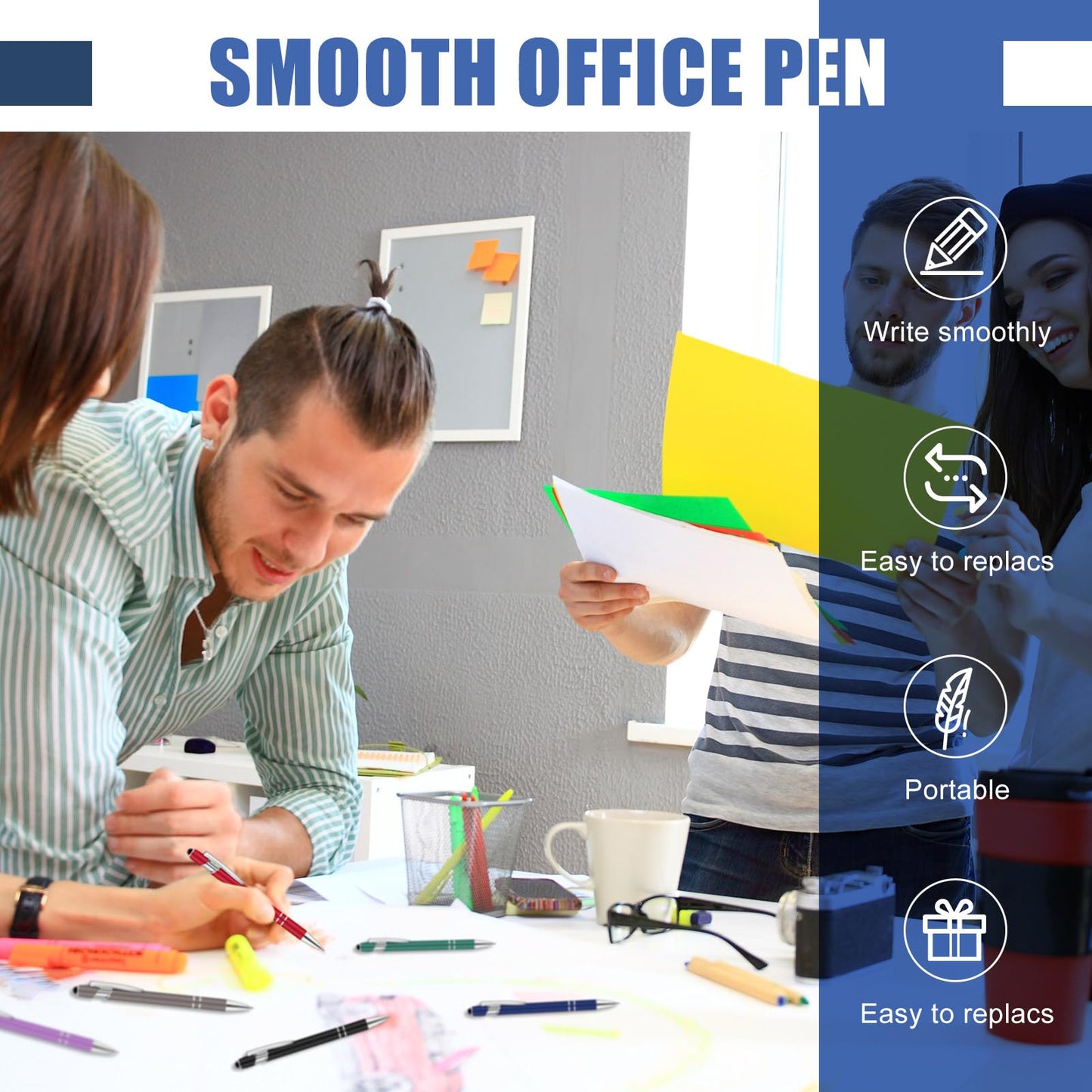 Leinuosen 72 Pcs Ballpoint Pen with Stylus Tip 1.0 mm/ 0.04 Inch Black Ink Metal Stylus Pen for