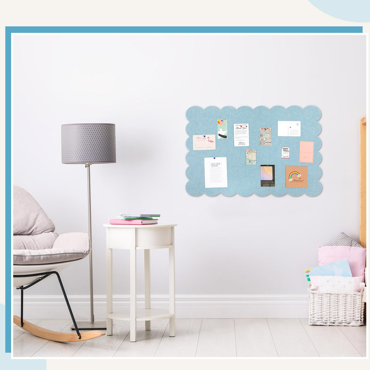 Mooliwe Scalloped Felt Bulletin Cork Board Foldable Light Blue 24 * 18 Inch