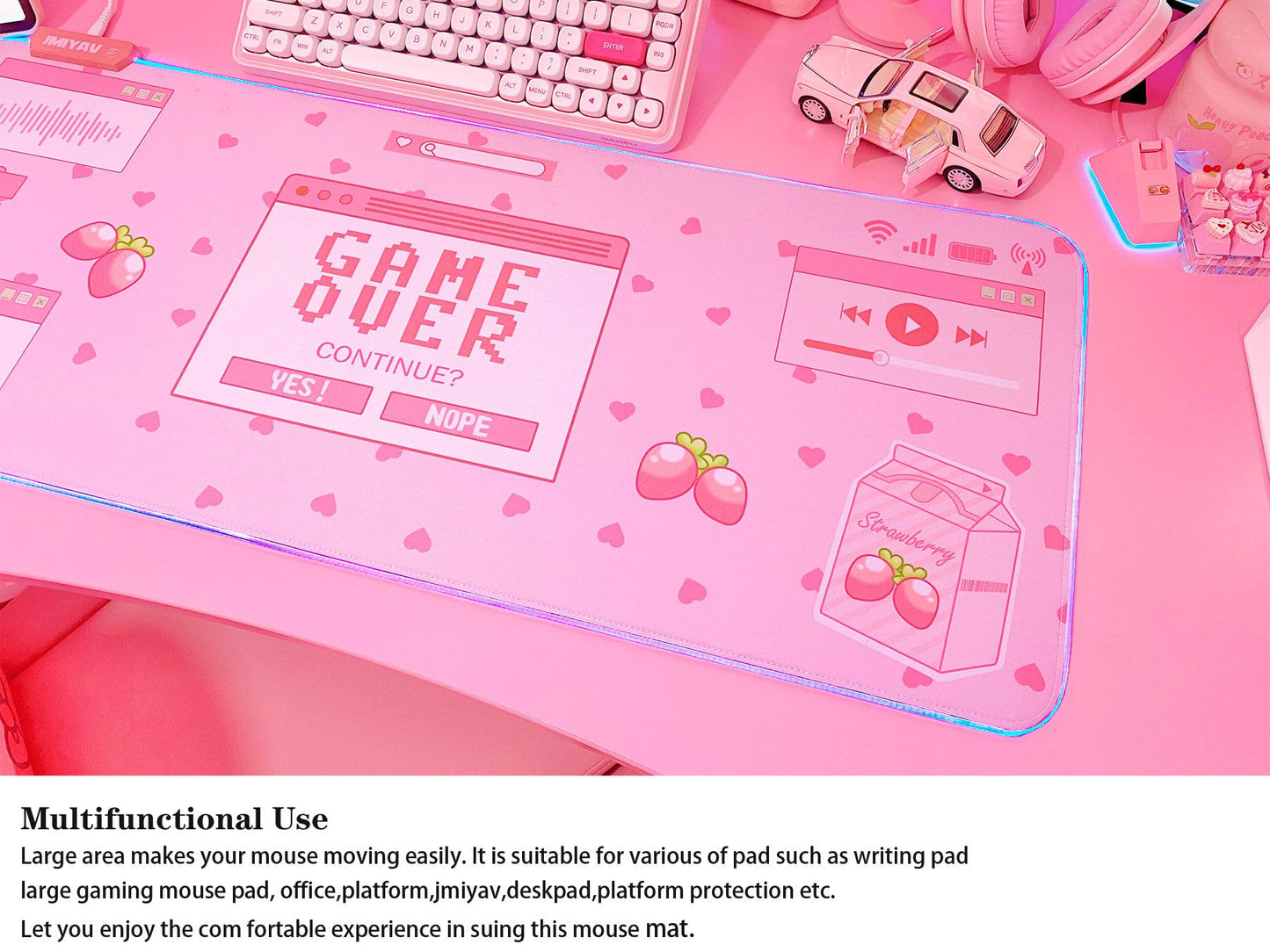 JMIYAV Pink RGB Gaming Mouse Pad 31.5x12 Inch PC XL Large Extended Glowing Led Light Up Desk Pad