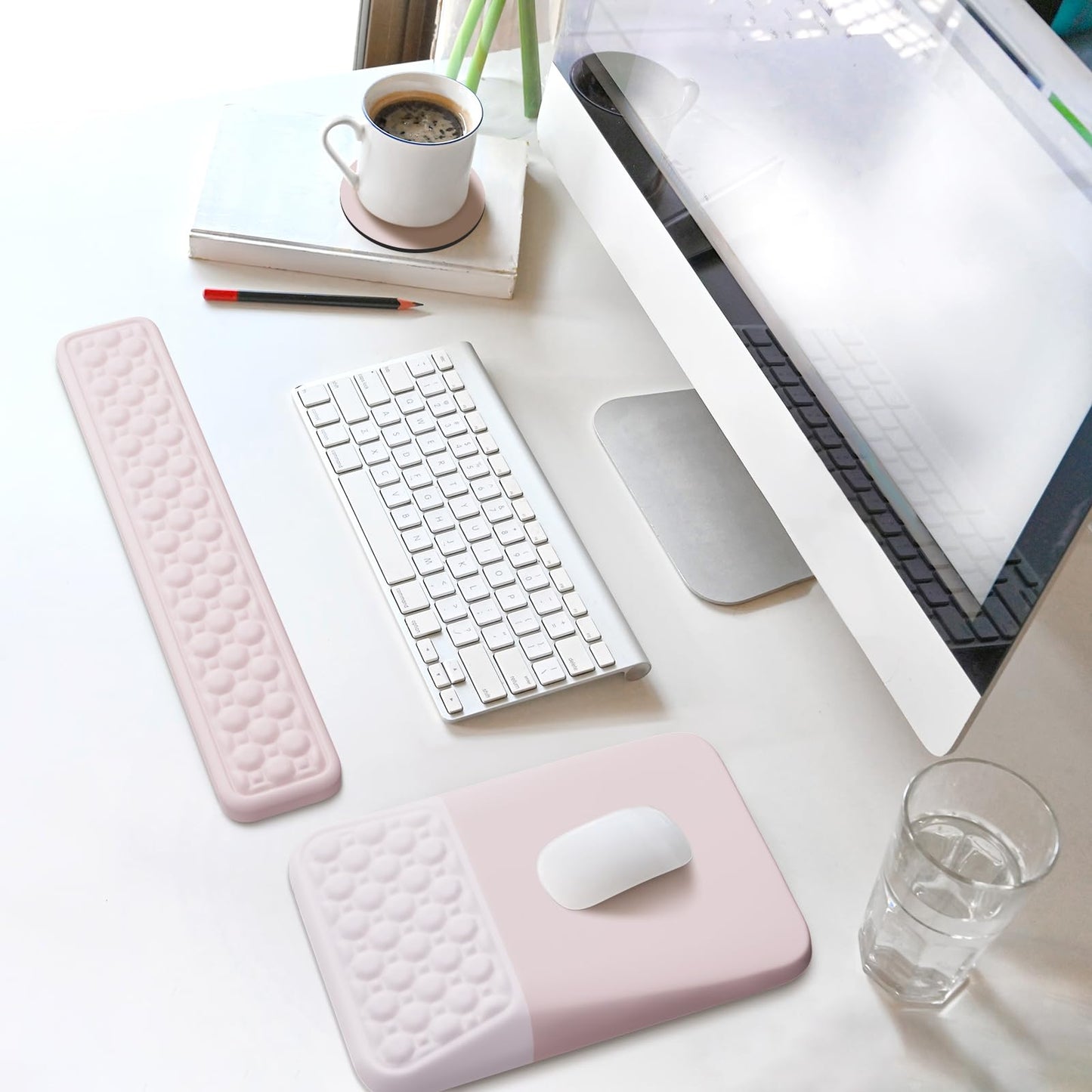 Ospelelf Ergonomic Mouse Pad and Keyboard Wrist Rest, Typing Wrist Pad with Support, Desk Mousepad