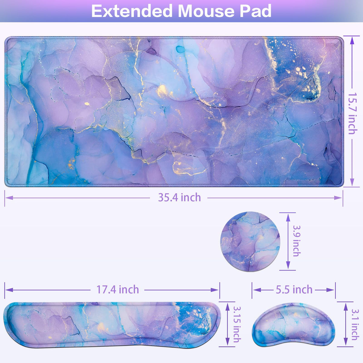 4-in-1 Mouse Pad with Wrist Rest Purple,35.4×15.7in Large Gaming Mouse Pad