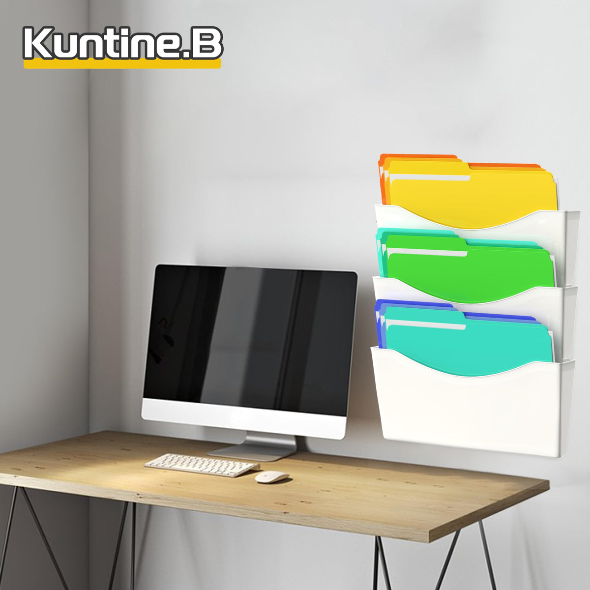 Kuntine.B 3 Pack White Single Pocket File Holder Hanging Wall Organizer, Wall Mount Mails Magazines