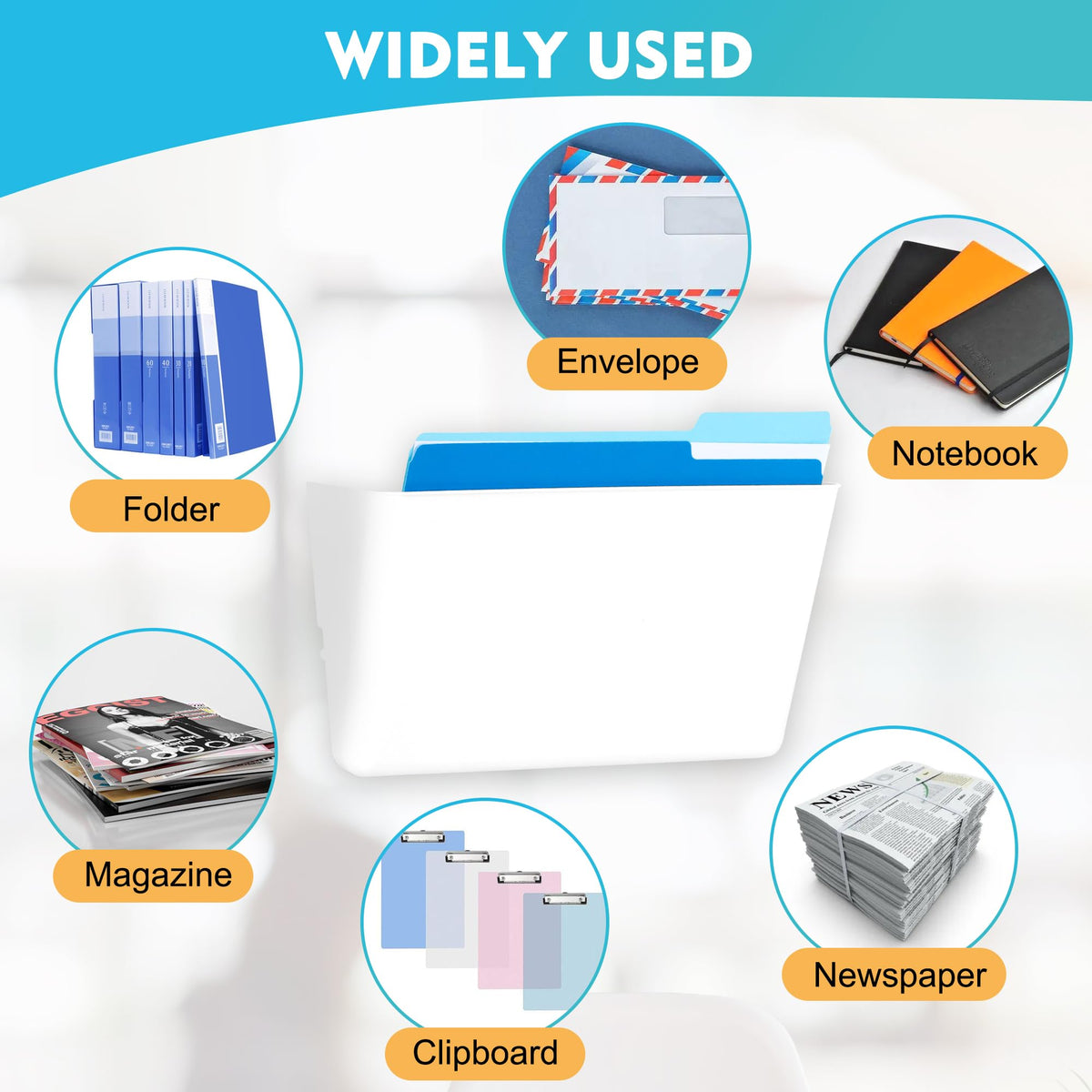 EASEPRES 8 Pack White Plastic Single Pocket Hanging File Organizer, Wall Mount Paper Mails