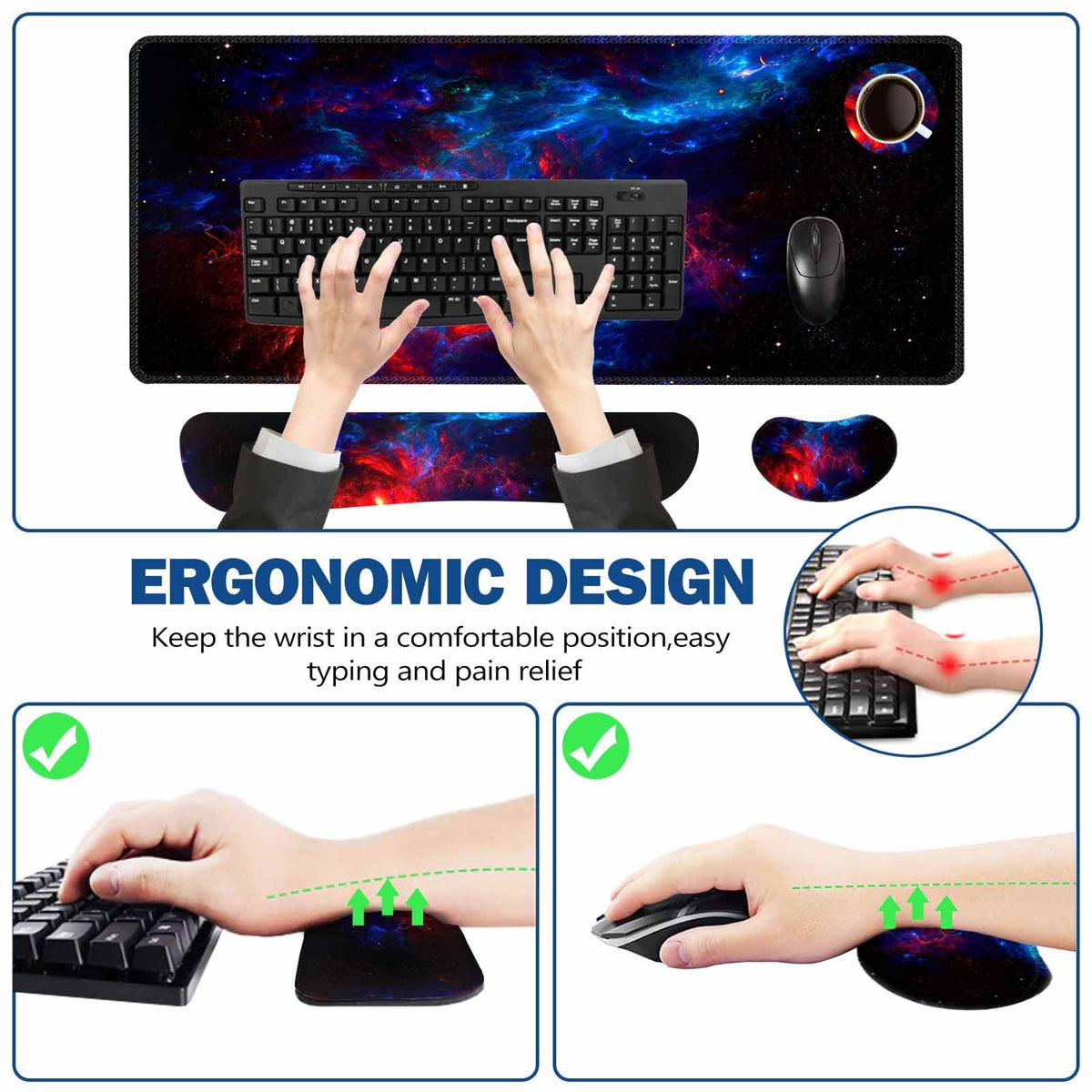 ToLuLu Extended Gaming Mouse Pad, Memory Foam Ergonomic Keyboard Mouse Wrist Rest Support Set